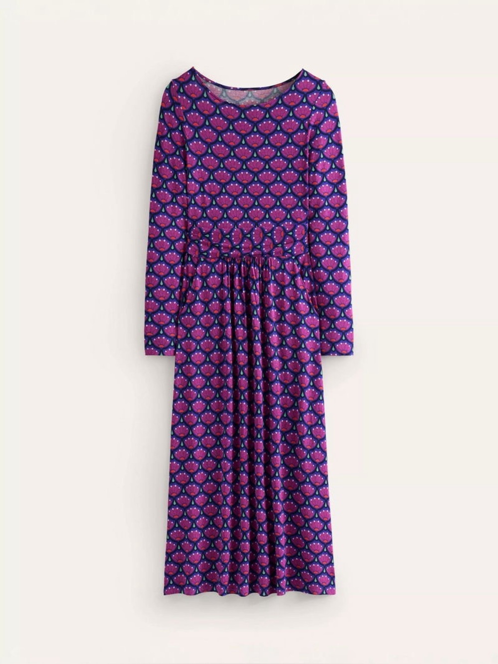 Boden Amelie Geometric Floral Dress Size 12 Purple Blue Long Sleeve Work Stretch